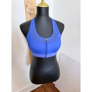 Brooks Blue Zip Front Racerback Sports Bra High Impact Workout Gym Size Large